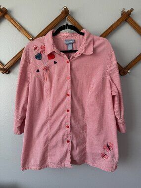 Liz & Me Red Gingham Valentine's Day Blouse (XL)